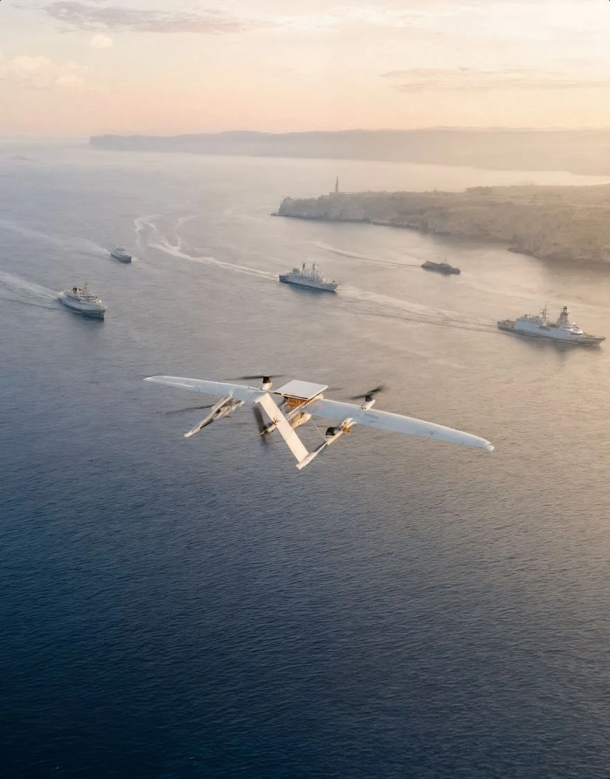 Concept image of the ORKID 260 hybrid aircraft over a maritime patrol area